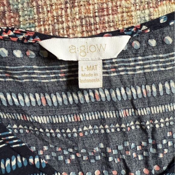 A:glow Maternity women’s Large Dress Navy Blue Pink patterned v neck tie waist - Picture 7 of 10